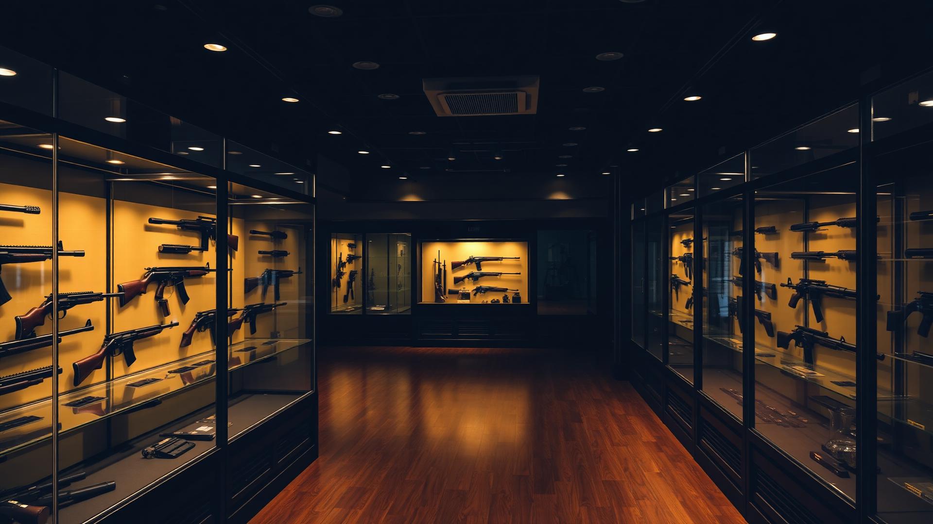 Interior de la tienda con vitrinas de exhibición